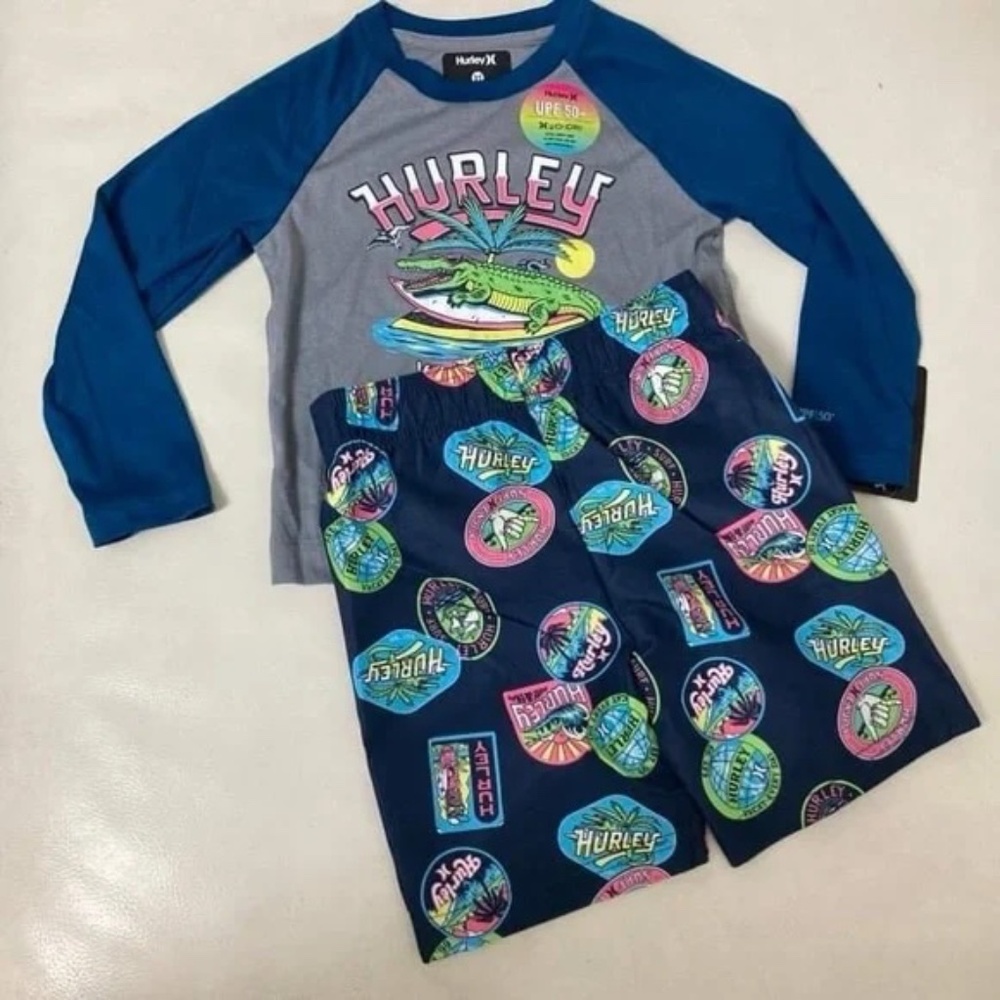 Hurley 2 pieces long sleeve beach palm active shorts set 8007 - Picture 6 of 6